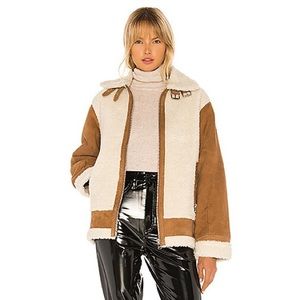 Brand New with Tags Lamarque Shearling Coat in Brown and off white.
